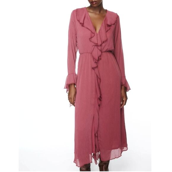 ZARA Georgette Ruffled Midi Dress Size M Dusty Pink Mauve‎ Romantic Feminine - Picture 4 of 13